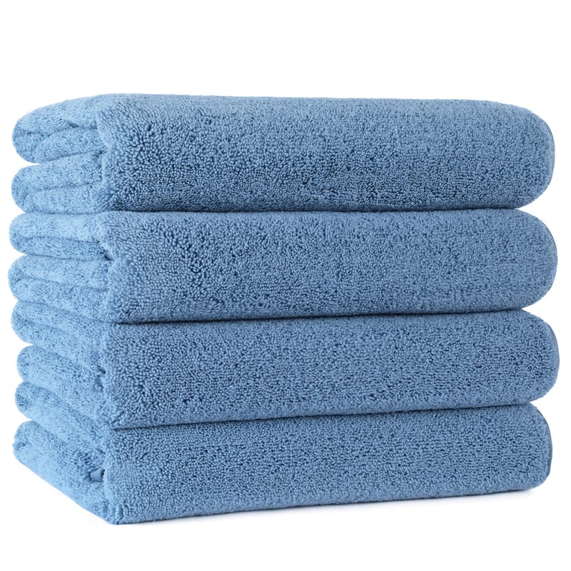 POLYTE Microfiber Quick Dry Lint Free Bath Towel, 57 x 30 in, Pack of 4 (Blue) - Image 1